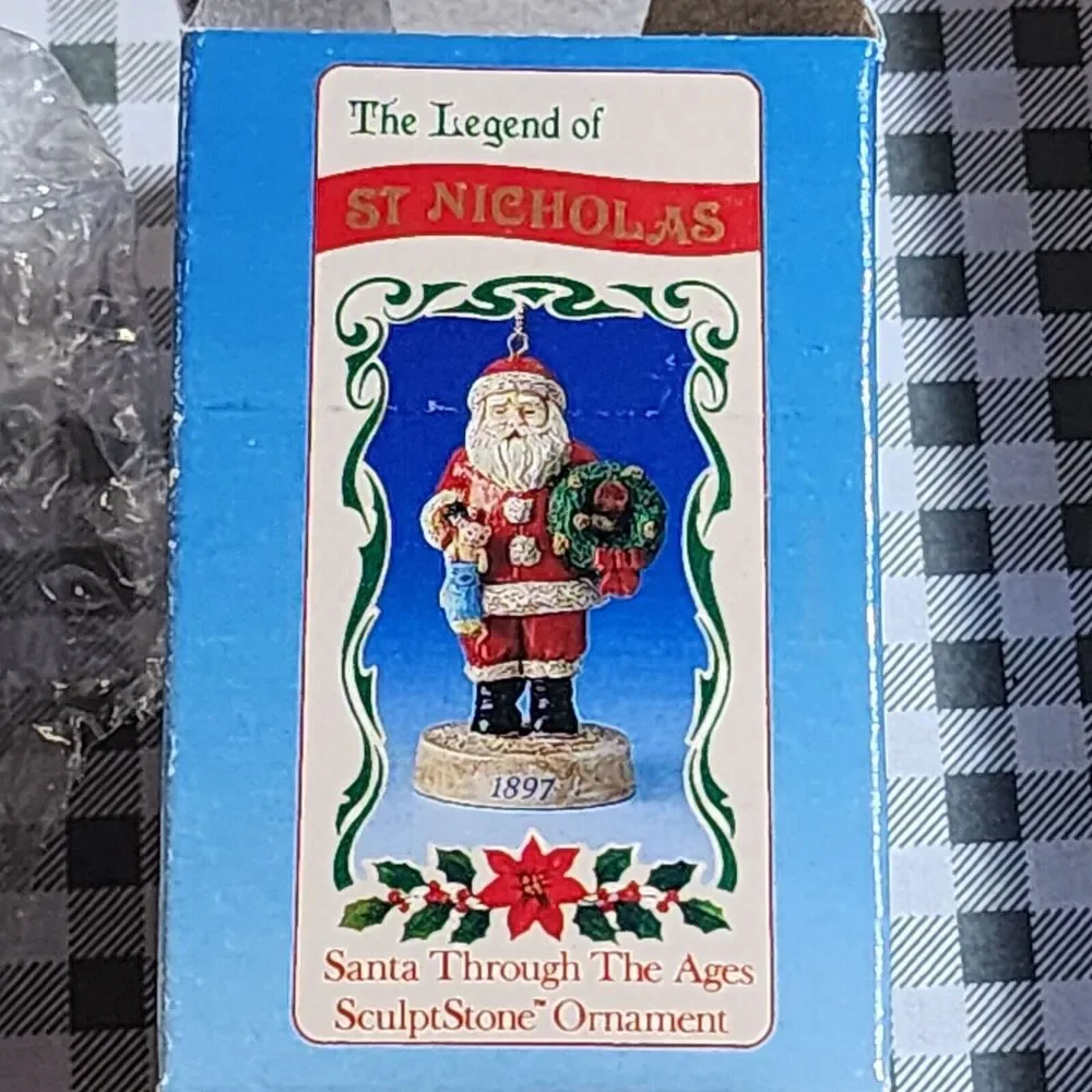 VINTAGE RUSS SANTA THROUGH THE AGES SCULPTSTONE ORNAMENT YEAR 1897